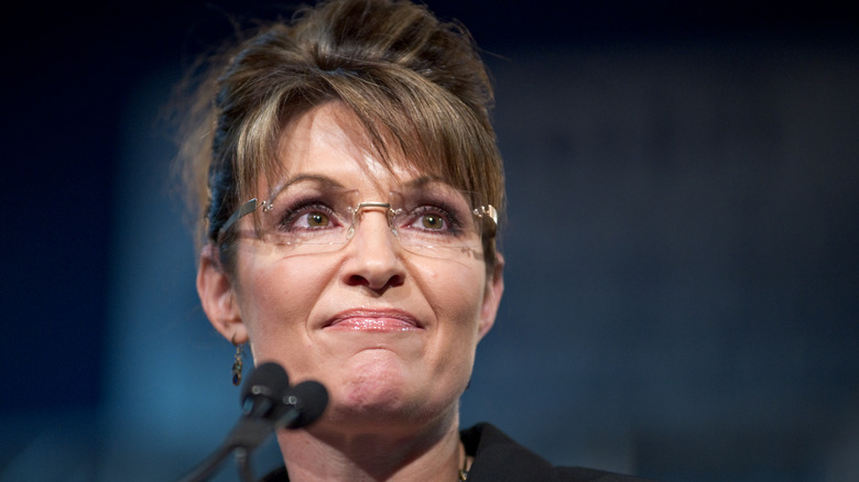Sarah Palin at microphone