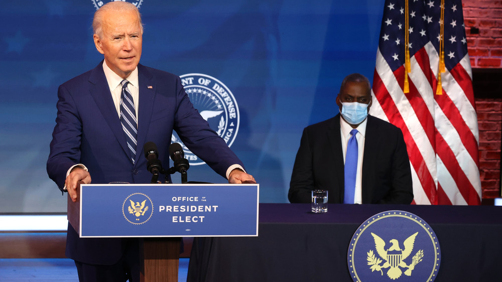 President Joe Biden at the podium