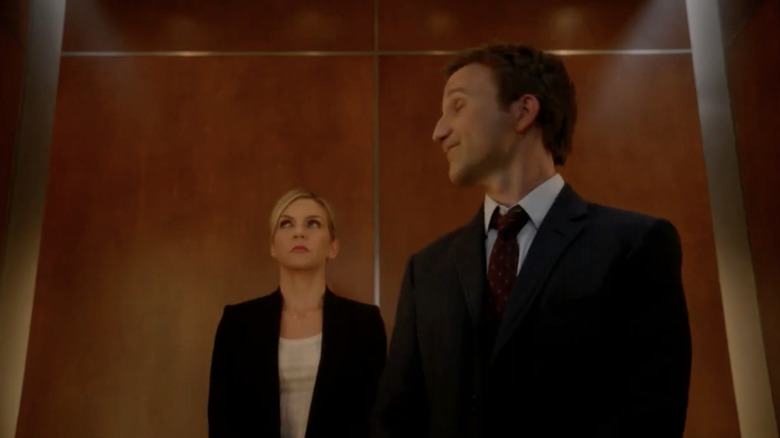 Rhea Seehorn and Breckin Meyer in a scene from Franklin & Bash