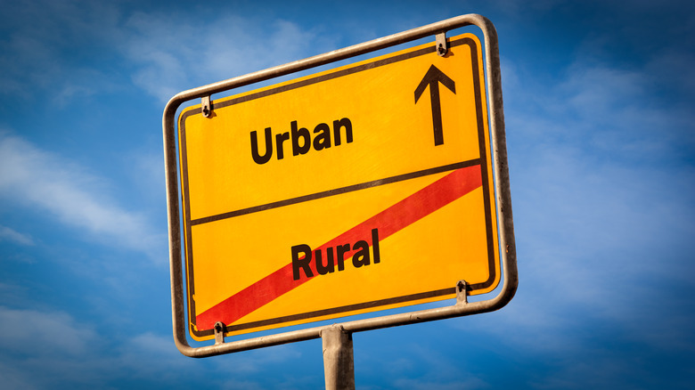 Street sign showing urban and rural