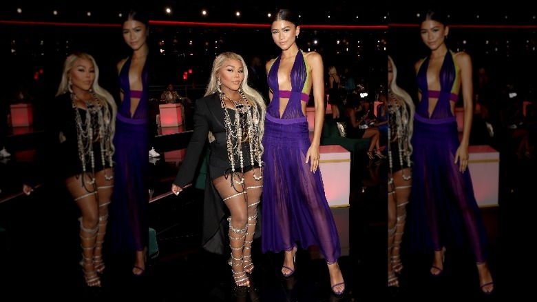 Zendaya posing with Lil Kim at the BET Awards 2021