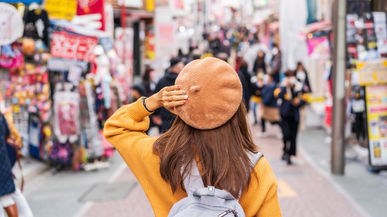A tourist exploring