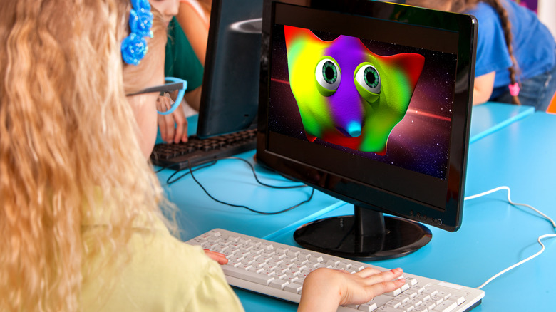 Girl playing game at school