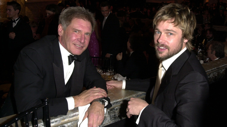Harrison Ford and Brad Pitt at the 2002 Golden Globe Awards