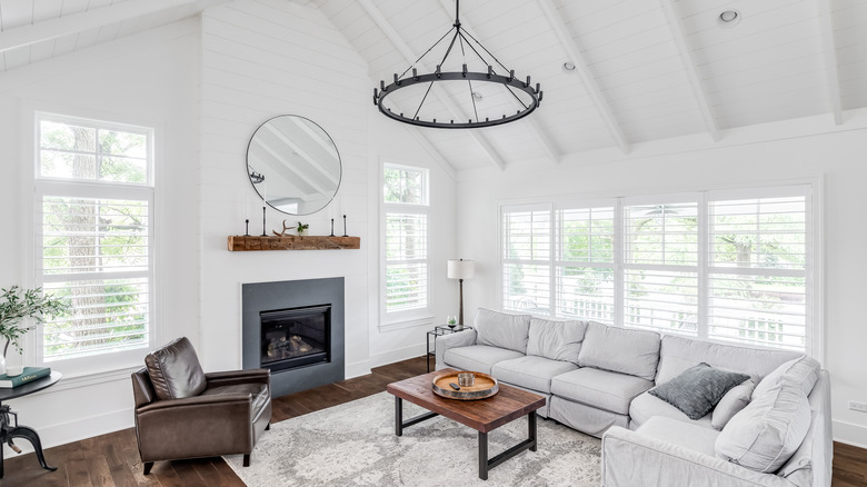 living room with shiplap