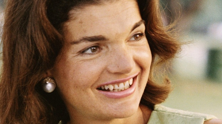 Jackie Kennedy wearing pearl earring  