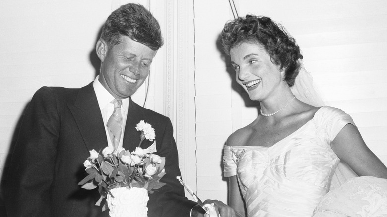 John F. Kennedy and Jackie Kennedy at the Newport, Rhode Island wedding in 1953