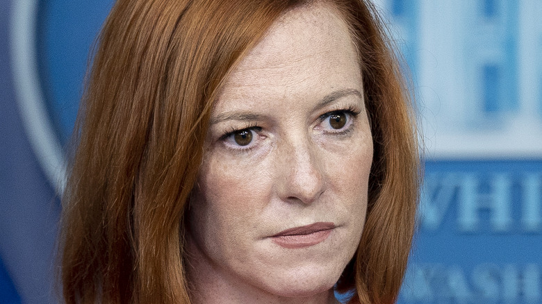 Jen Psaki, wearing red at the August 25 presser