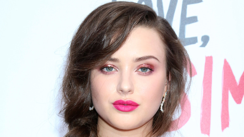 Actress Katherine Langford wearing pink lipstick