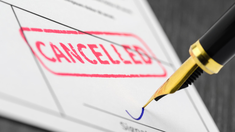 paper with the word cancelled