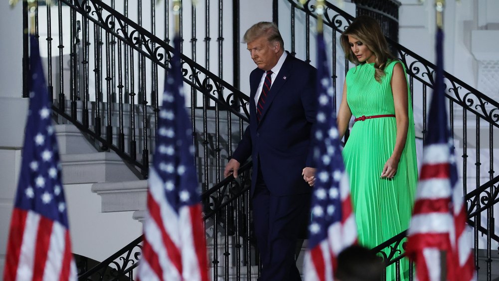 Melania Trump walking down the stairs