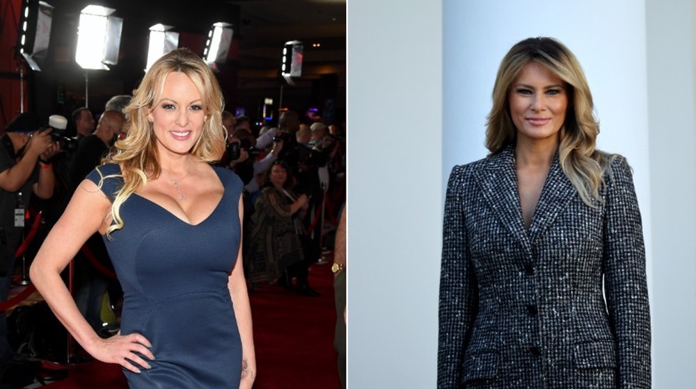 Stormy Daniels and Melania Trump, split image