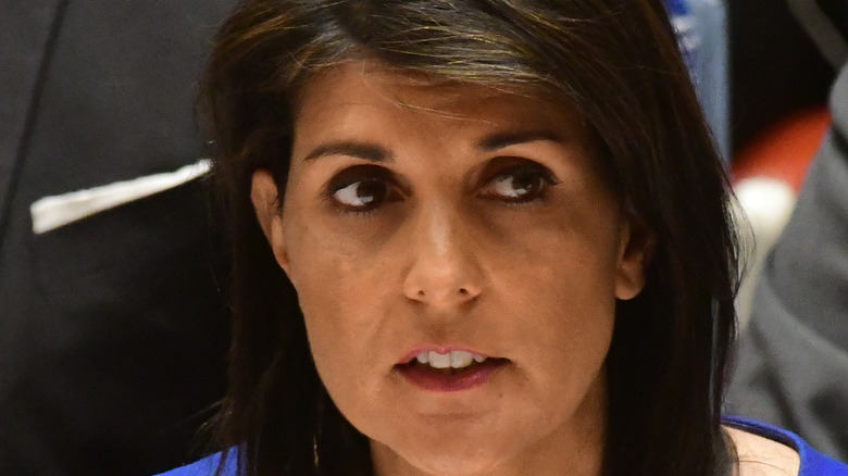 Nikki Haley in a blue suit at the UN, 2017