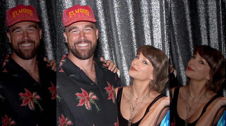 Travis Kelce and Taylor Swift smiling