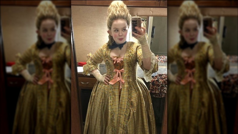 Nicola Coughlan bts selfie in "Harlots"