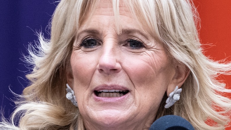 Jill Biden with large flower earrings