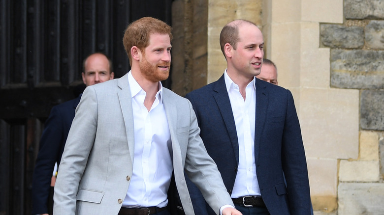 Prince Harry gray suit Prince William blue suit