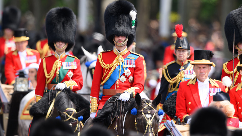 Prince William wearing his colonel uniform while on horseback at the 2026 Trooping the Colour