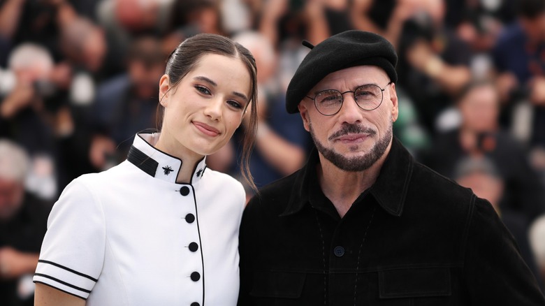 Ella Bleu Travolta and John Travolta pose together for a picture at the 2026 Cannes Film Festival