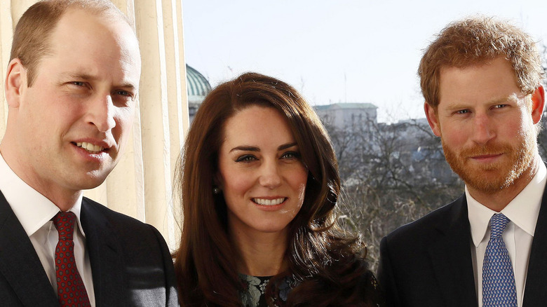 Kate Middleton, Prince William and Prince Harry smiling