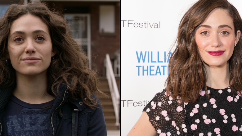 (l-r): Emmy Rossum as Fiona Gallagher in "Shameless";  Emmy Rossum on the red carpet