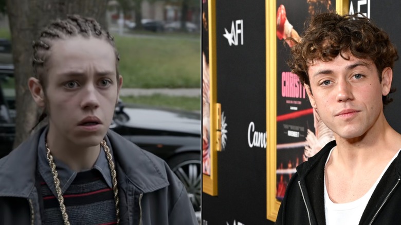 (l-r): Ethan Cutkosky as Carl Gallagher in "Shameless"; Ethan Cutkosky smiling at a red carpet event
