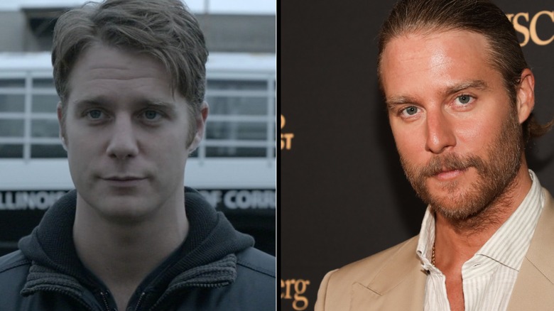 (l-r): Jake McDorman as Mike Pratt in "Shameless"; Jake McDorman on the red carpet