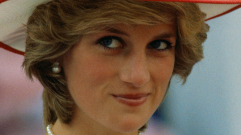 Princess Diana in red-and-white hat