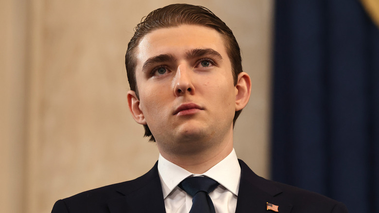 Barron Trump looking solemn at Donald Trump's second inauguration