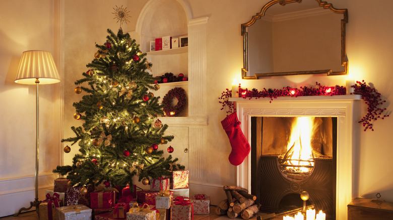 A warm and cozy living room with a Christmas tree