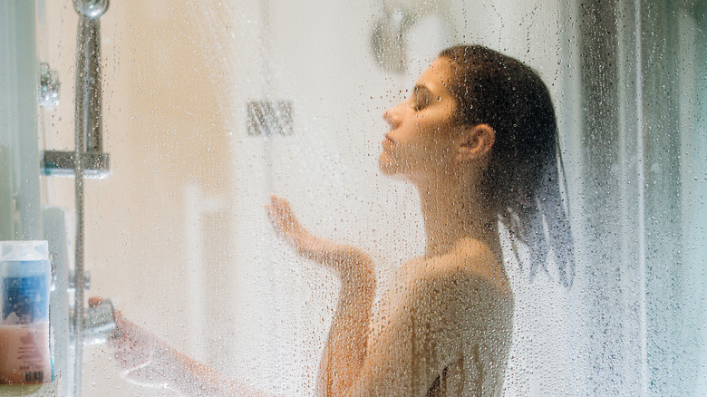 A woman in the shower 