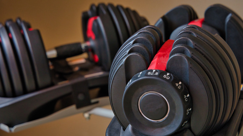 A set of adjustable dumbbells 