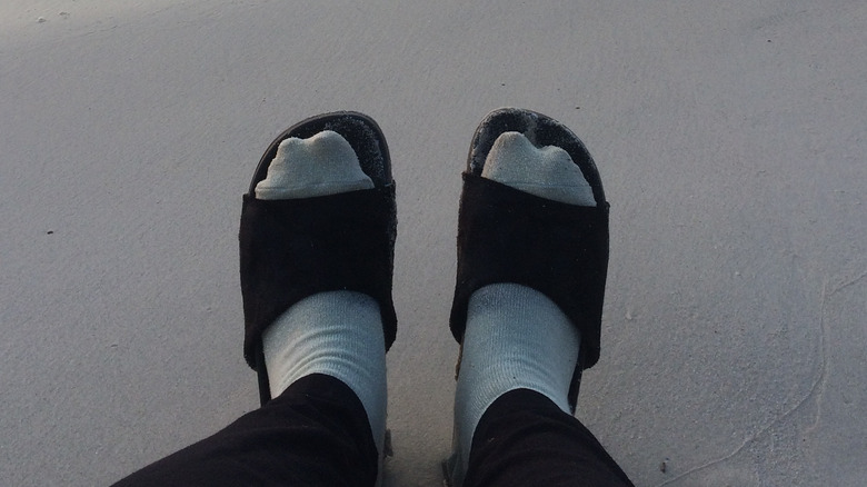 Socks, sandals, and the beach