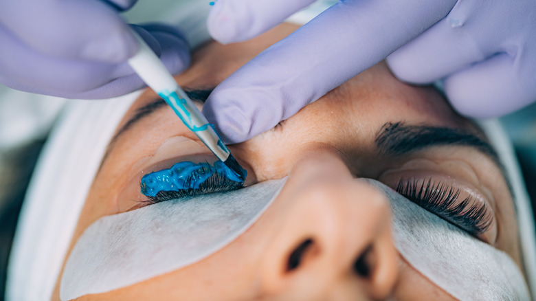 A woman getting a lash lift