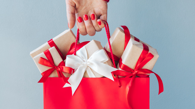 Gift bag with Christmas presents inside