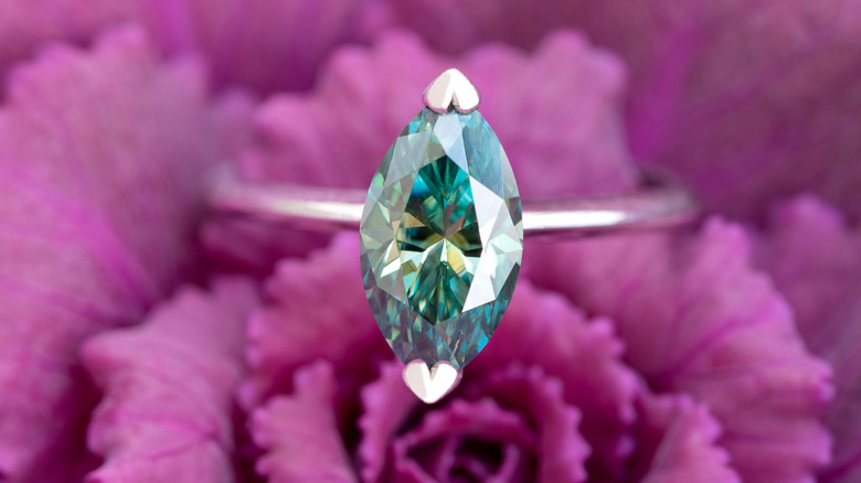 marquise-cut ring on flower
