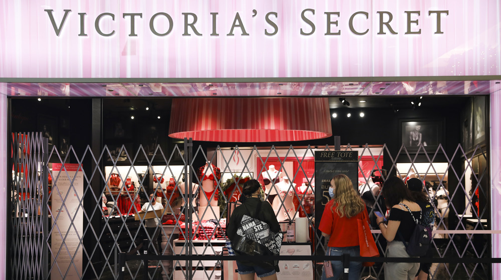 Shoppers waiting outside Victoria's Secret