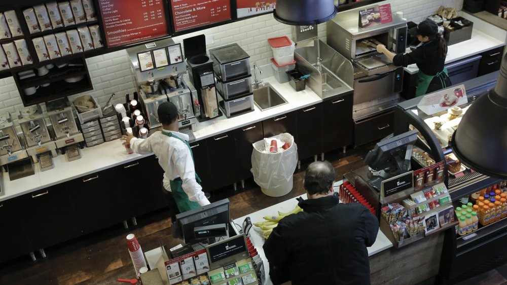 Topshot behind the counter at Starbucks