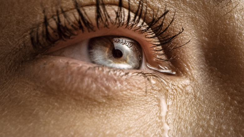 Closeup of crying eye