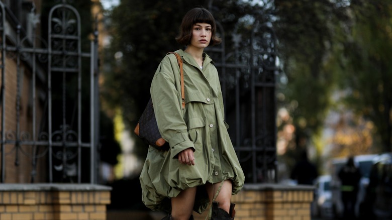 Model wearing parka