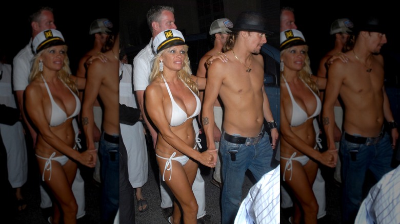 Pamela Anderson in a white bikini and Kid Rock shirtless