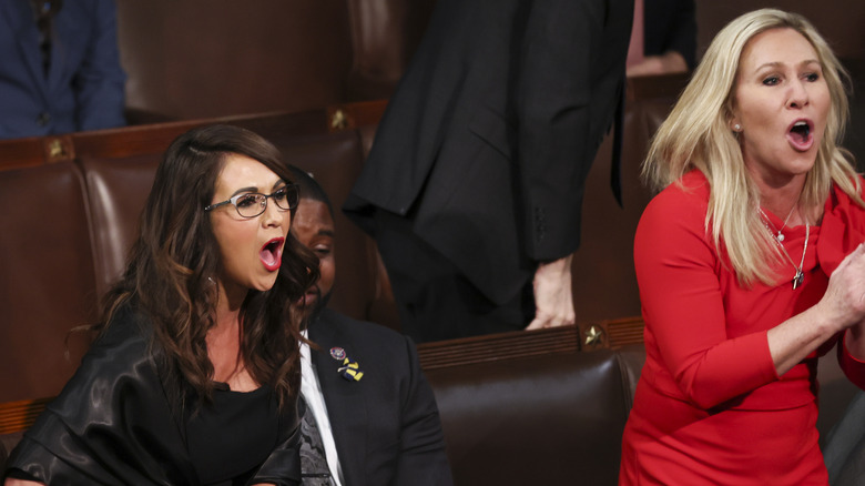 Lauren Boebert and Marjorie Taylor Greene shouting