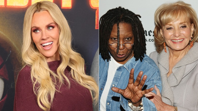 A photo of Jenny McCarthy beside a photo of Whoopi Goldberg and Barbara Walters