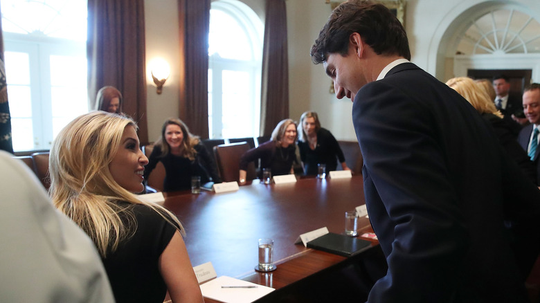 Ivanka Trump smiling at Justin Trudeau