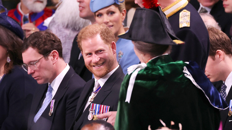 Prince Harry and Princess Anne share a laugh