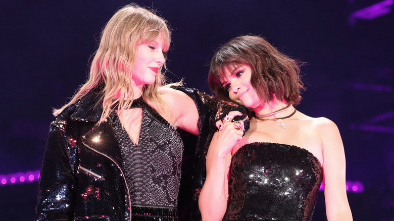 Taylor Swift and Selena Gomez performing at the Reputation Tour