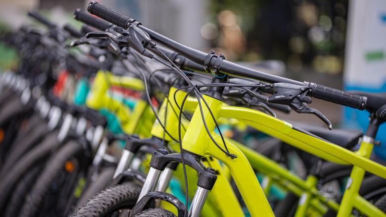 row of colorful bicycles