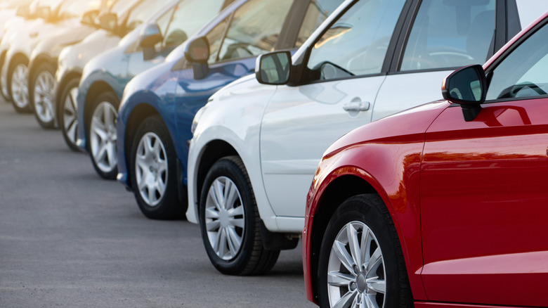 Used car lot with parked cars