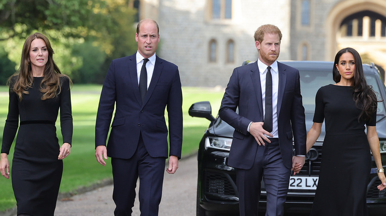 William and Kate, Harry and Meghan walkabout after queen's death