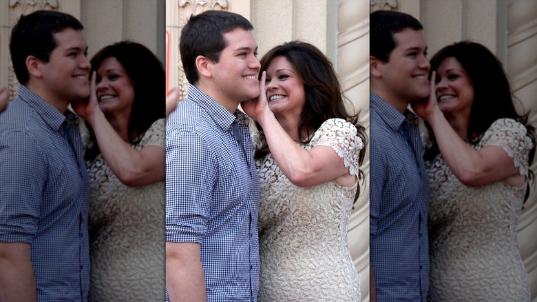 A young Wolfgang Van Halen laughing with his mother, Valerie Bertinelli
